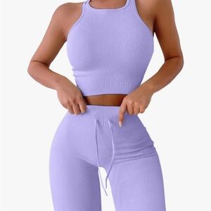 Stylish Lavender Ribbed Tank and Leggings Set